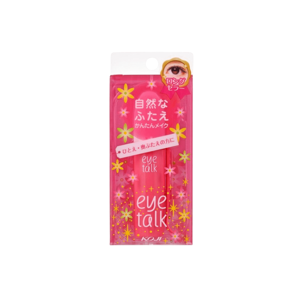 Koji Eye Talk Double Eyelid Glue 8ml, eyelid tape and glue for creating natural double eyelids, in a clear tube with applicator.
