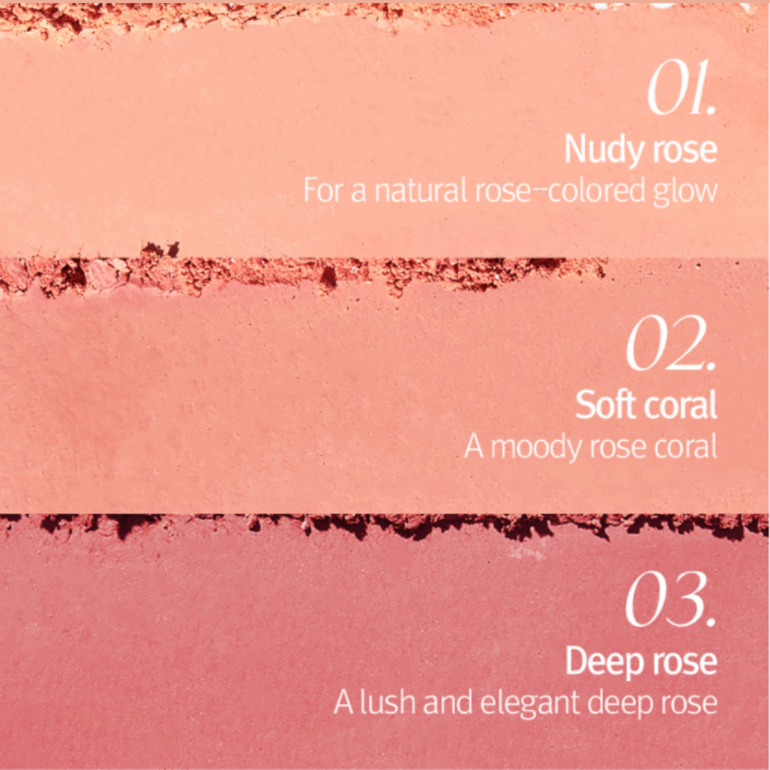 Artclass By Rodin Blusher De Rosee 3 swatches 1. Nudy Rose 2. Soft Coral 3. Deep Rose