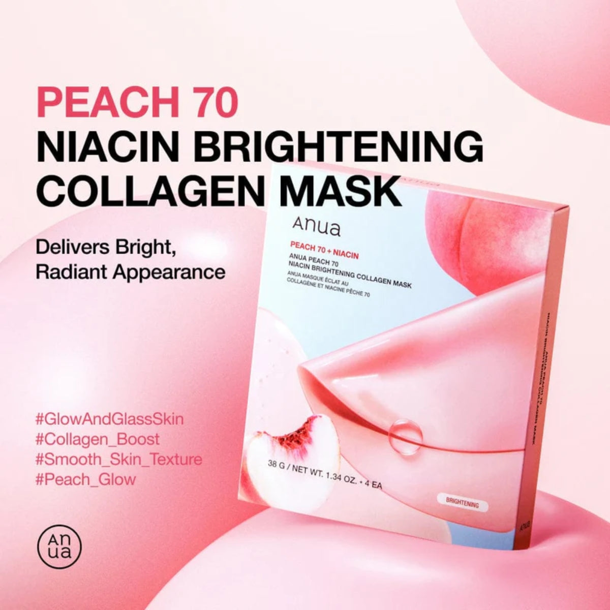 Anua Peach 70 Niacin Brightening Collagen Mask 4Pcs - Shop K-Beauty in Australia