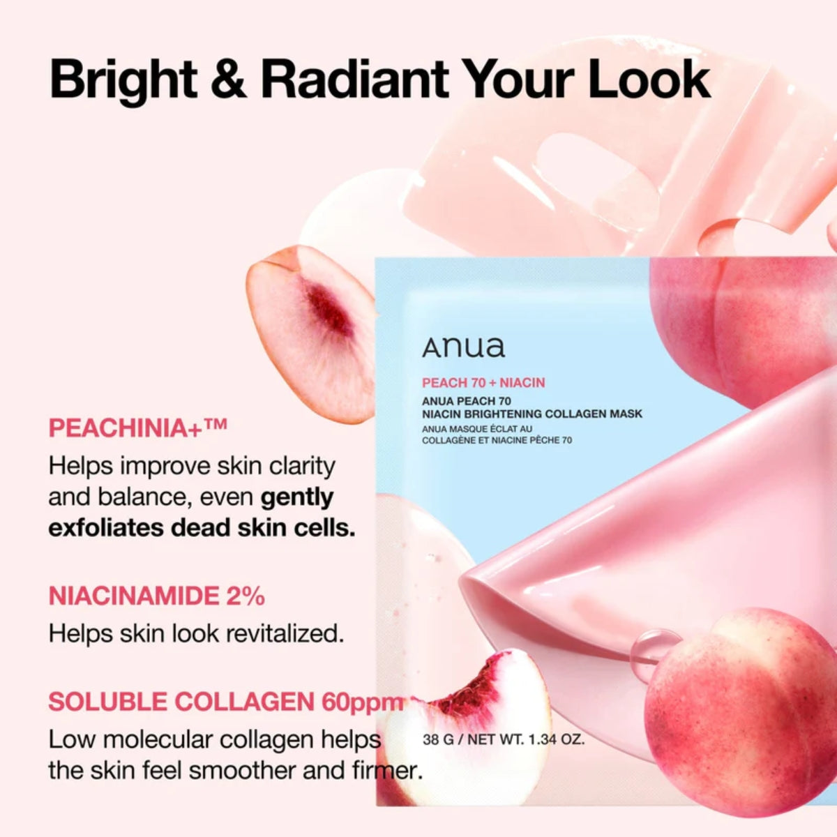 Anua Peach 70 Niacin Brightening Collagen Mask 4Pcs - Shop K-Beauty in Australia