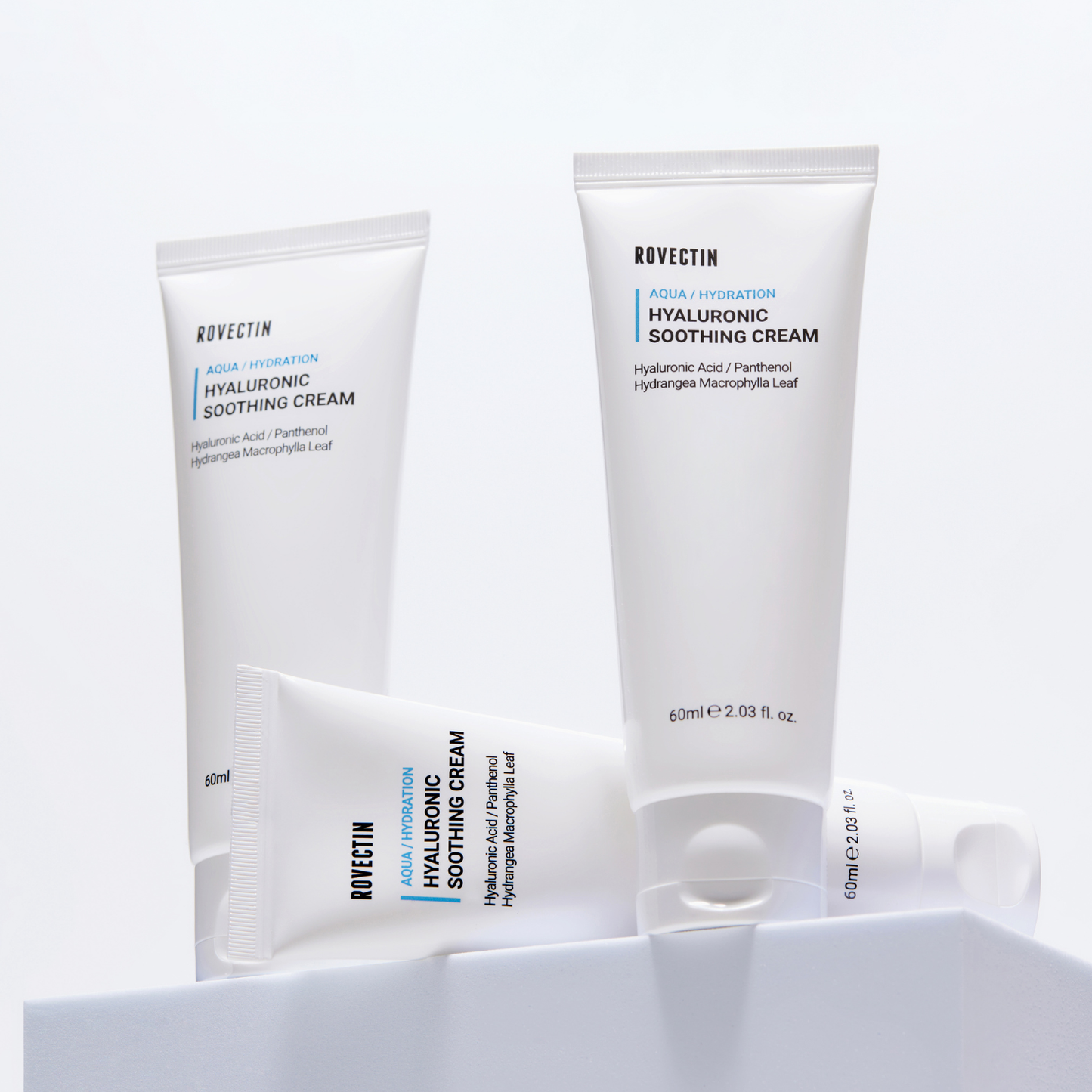 Rovectin Aqua Hyaluronic Cream 60ml face moisturizer jar with smooth, hydrating cream inside, ideal for nourishing skin