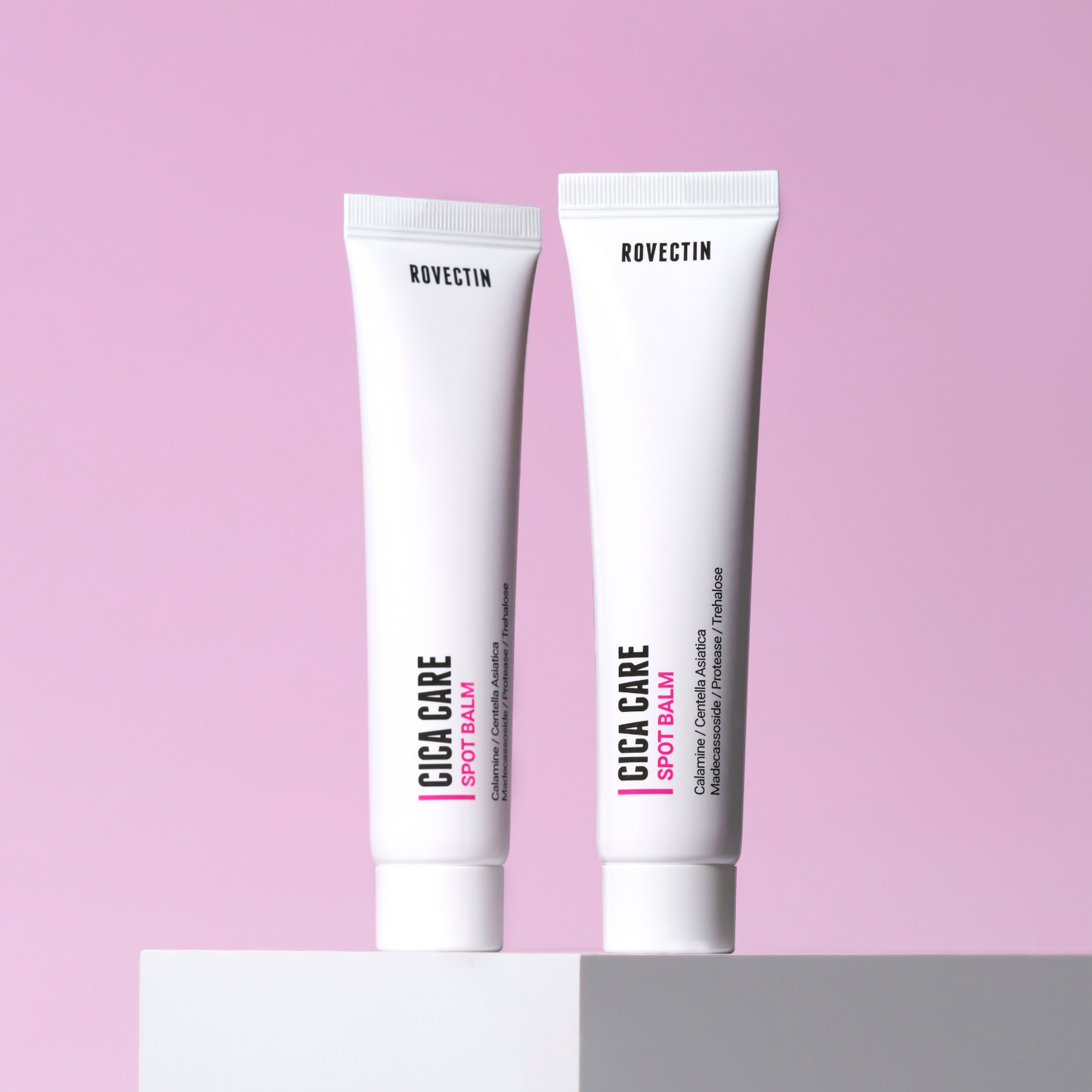 Rovectin Cica Care Spot Balm 40ml face moisturizer tube with a white cap and minimalist design on a plain background.