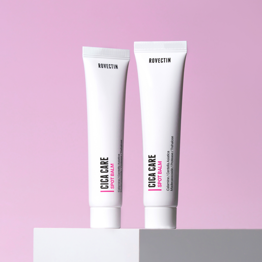 Rovectin Cica Care Spot Balm 40ml face moisturizer tube with a white cap and minimalist design on a plain background.