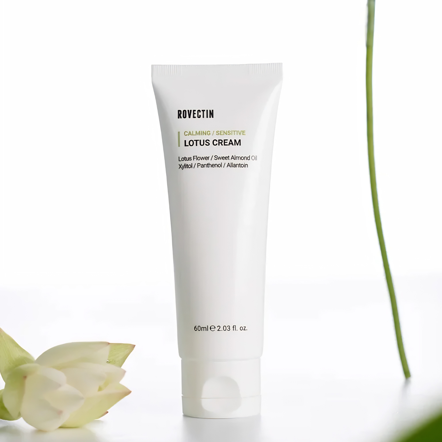 Rovectin Clean Lotus Water Cream face moisturizer in a 60ml jar, showcasing the smooth, hydrating cream inside.