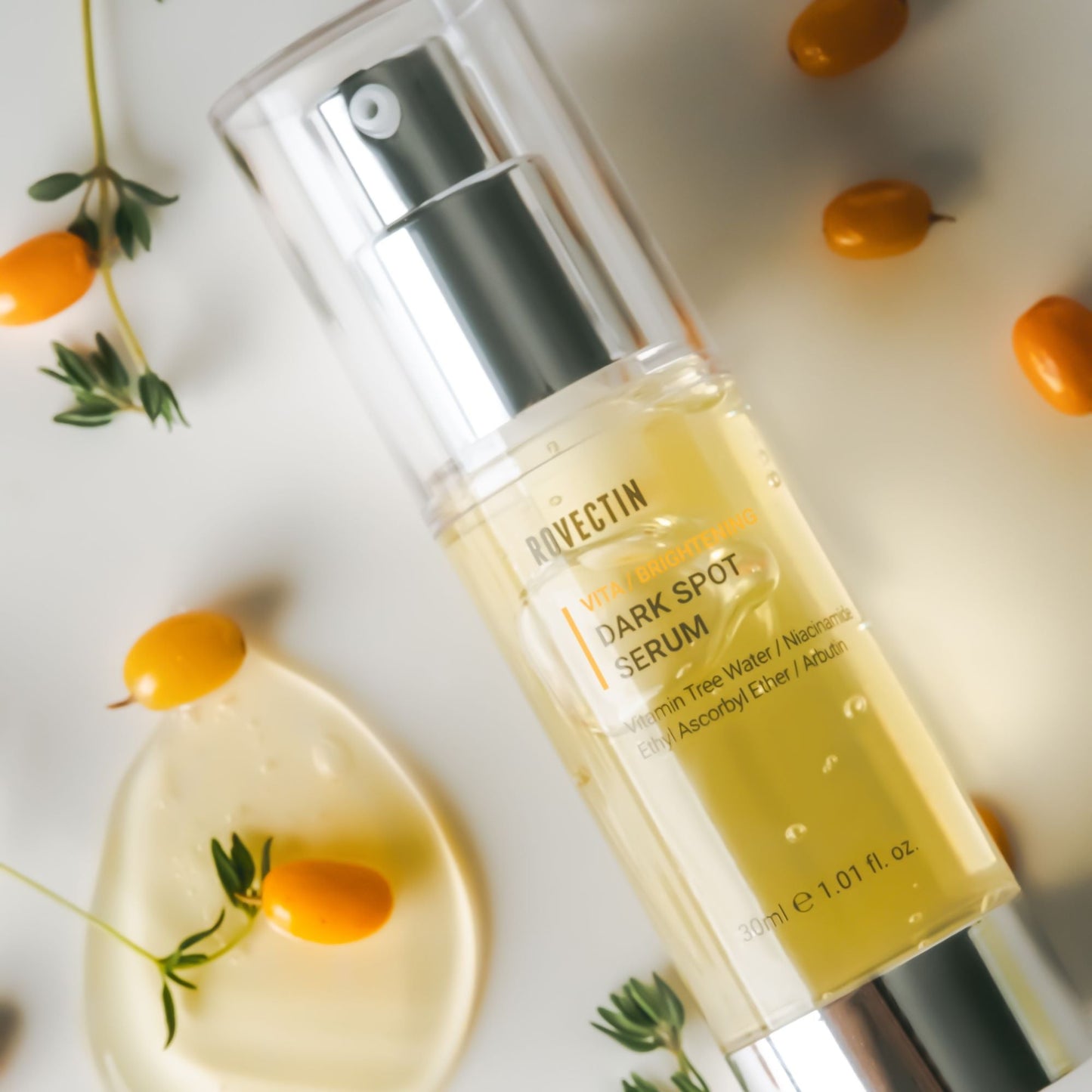 Rovectin Vita Dark Spot Serum 30ml bottle with dropper, designed to reduce dark spots and even skin tone.