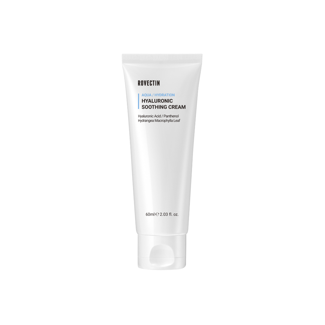 Rovectin Aqua Hyaluronic Cream 60ml face moisturizer jar with creamy texture and hydrating ingredients.