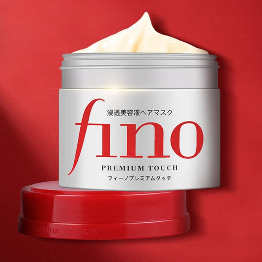 Shiseido Fino Premium Touch Hair Mask 230g in a jar, creamy conditioner treatment for smooth, shiny hair.