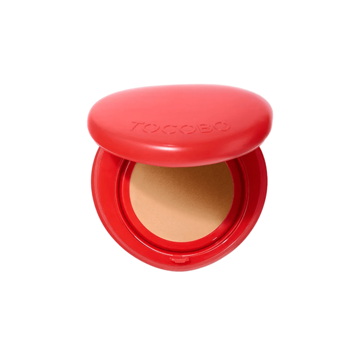 TOCOBO Apple Dewy Fit Cushion Foundation 15g with a compact case and applicator sponge, showcasing its smooth, dewy finish.