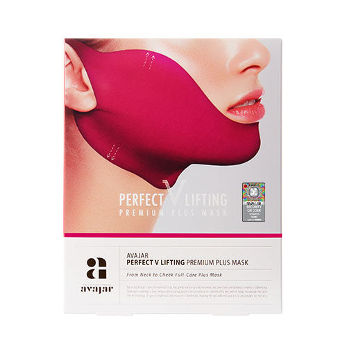 Avajar Perfect V Lifting Premium Plus Sheet Mask applied on face, hydrating and lifting skin for a youthful look.