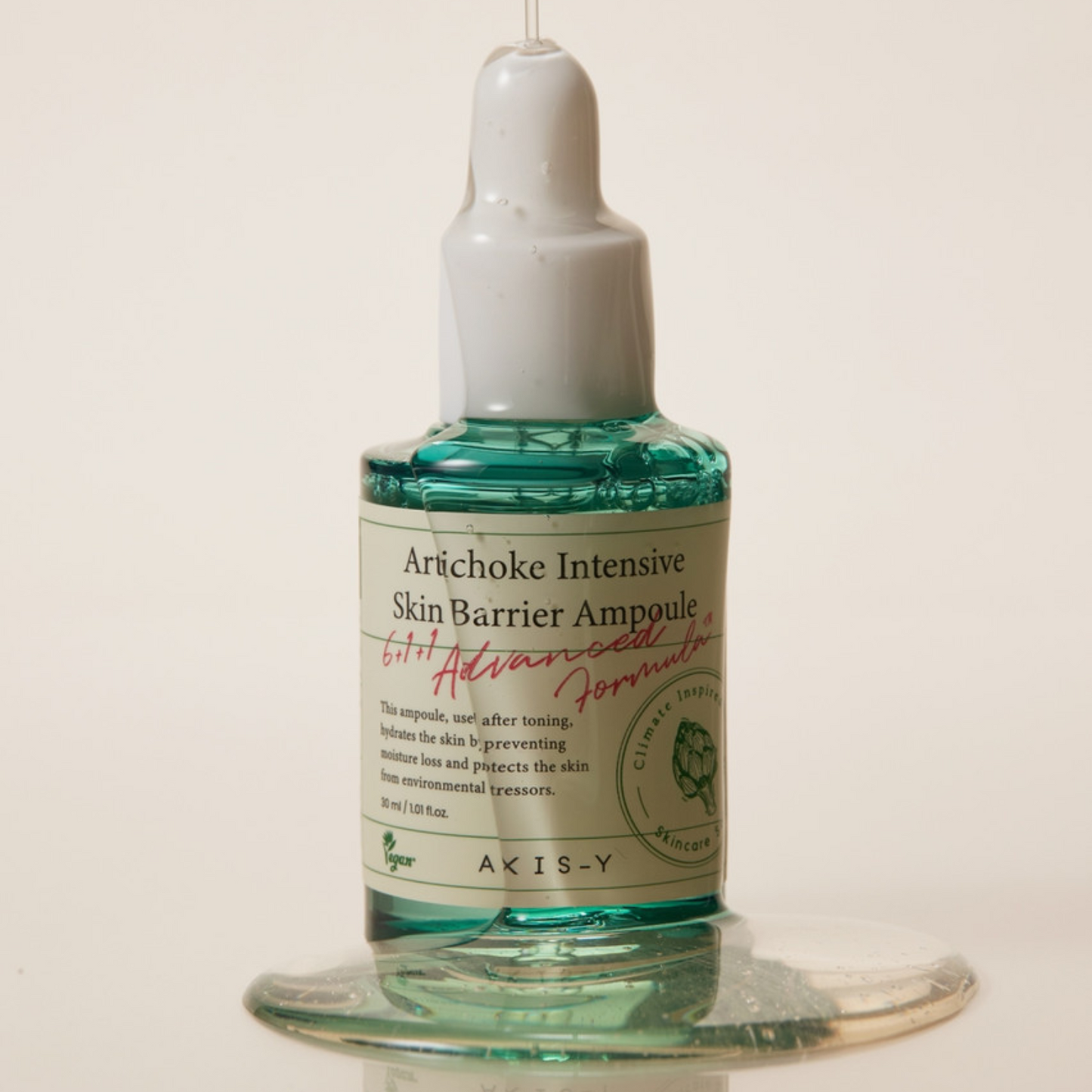 AXIS-Y Artichoke Intensive Skin Barrier Ampoule 30ml bottle with dropper for nourishing skin care.