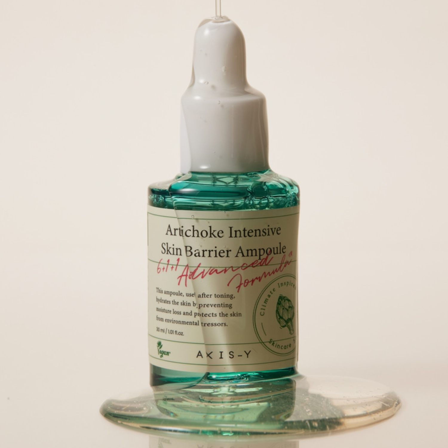 AXIS-Y Artichoke Intensive Skin Barrier Ampoule 30ml bottle with dropper for nourishing skin care.