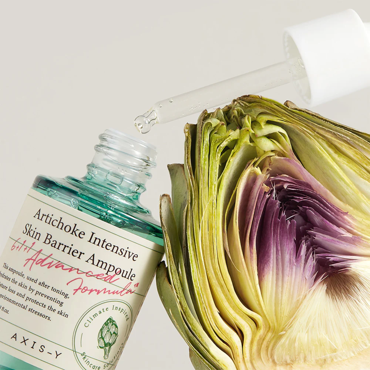 AXIS-Y Artichoke Intensive Skin Barrier Ampoule 30ml bottle with clear packaging and product label visible.
