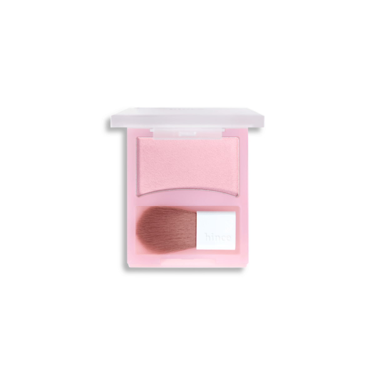 Hince Hug Layer Cheek Blush in soft pink with smooth powder texture, showcased on a makeup palette.