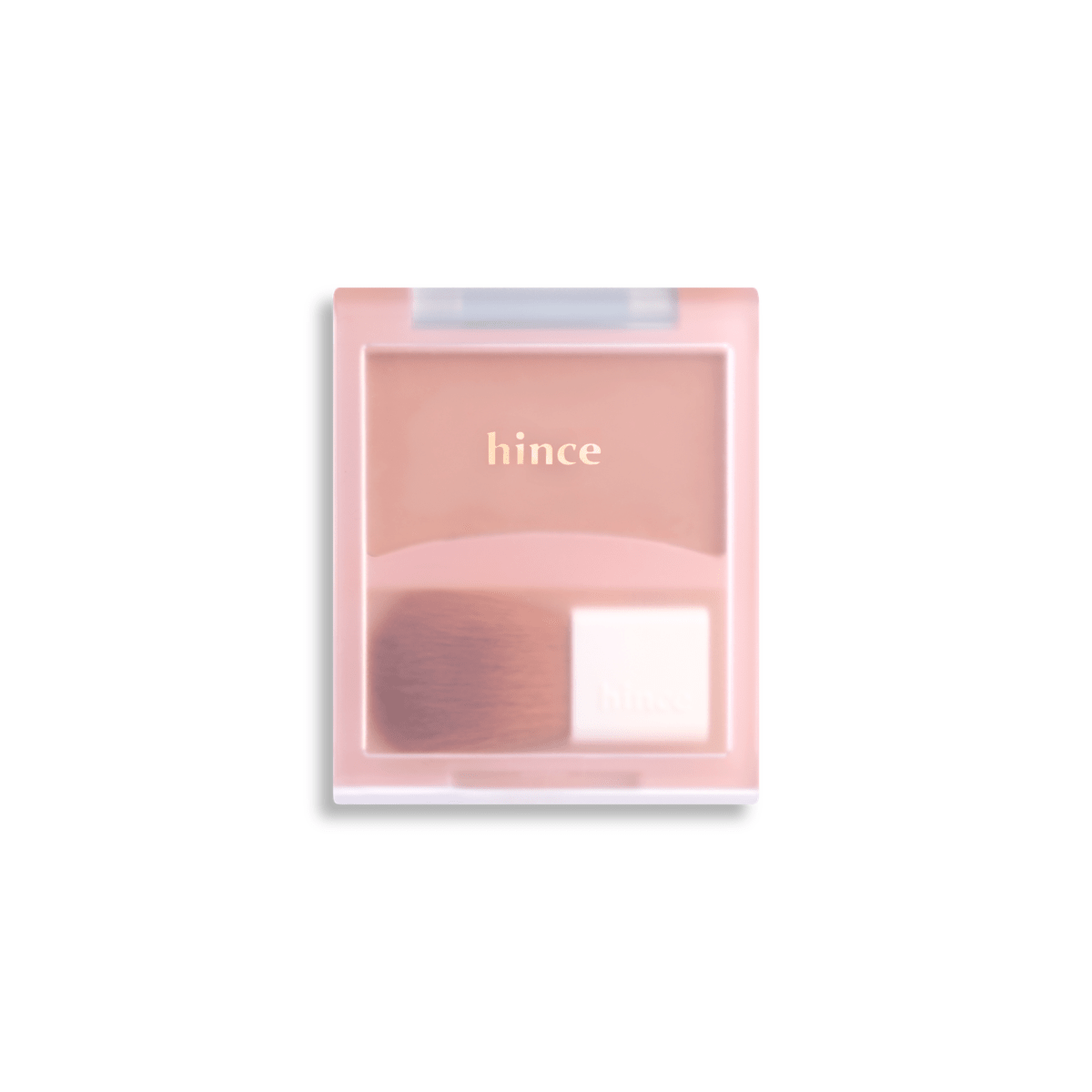 Hince Hug Layer Cheek Blush in a compact with soft pink powder on a mirror surface for a natural, glowing complexion.