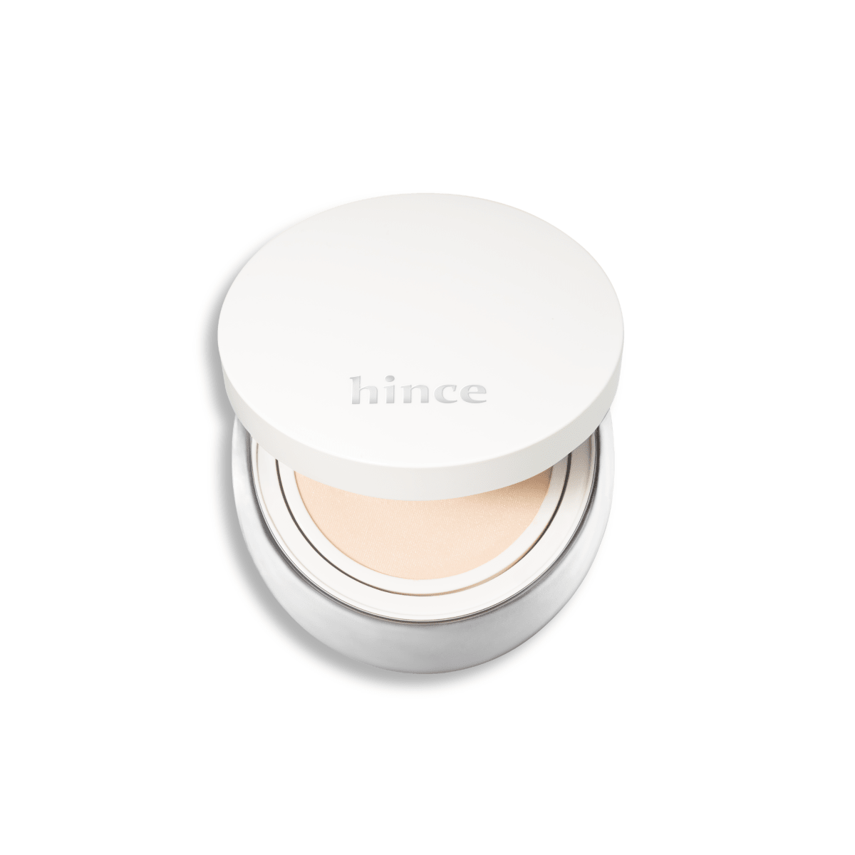 Hince Nu Glow White Cushion foundation with a sleek compact, featuring a smooth, luminous finish for even skin tone.