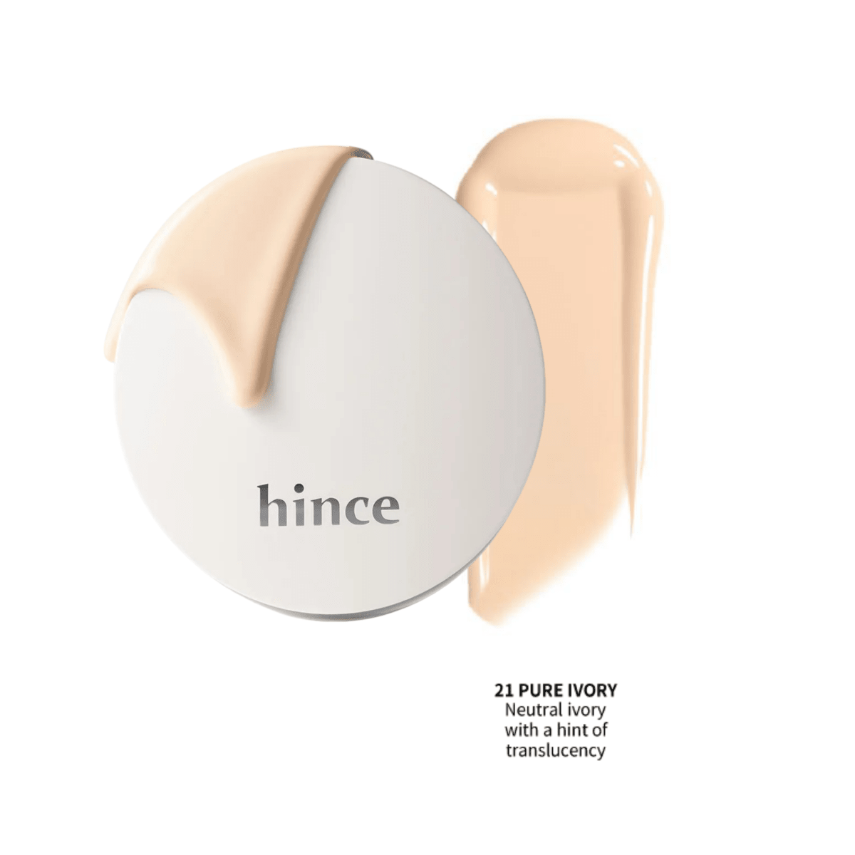 Hince Nu Glow White Cushion foundation in a compact case with a mirror, featuring a smooth, glowing finish.